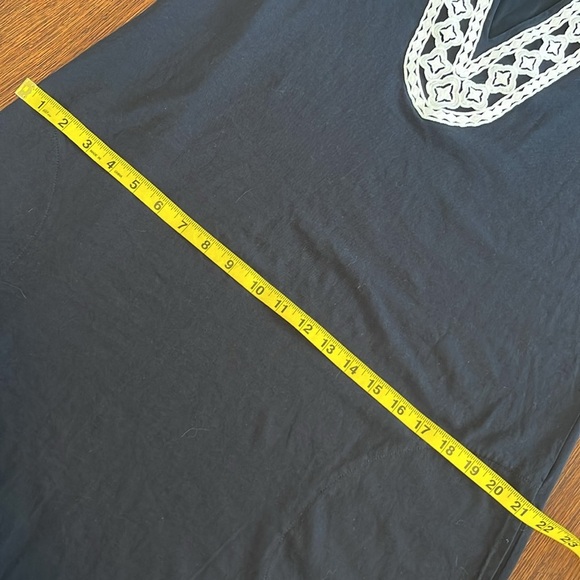 Lands End Black Cotton Knit Sleeveless V Neck Dress Large 14-16 White Appliqué - Picture 8 of 10